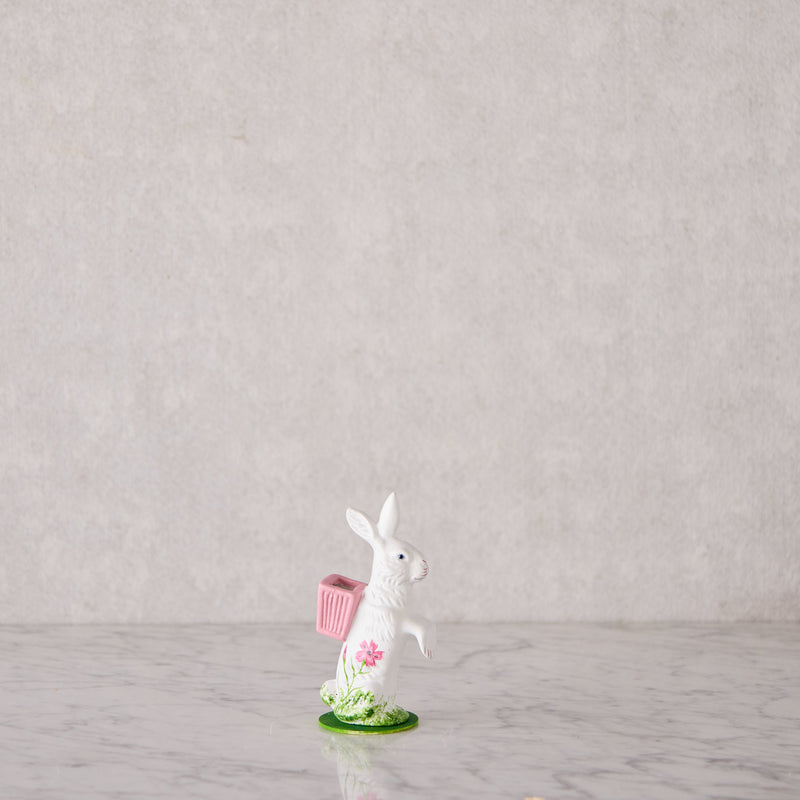 Ino Schaller Papier-Mâché Bunny, White with Pink Basket