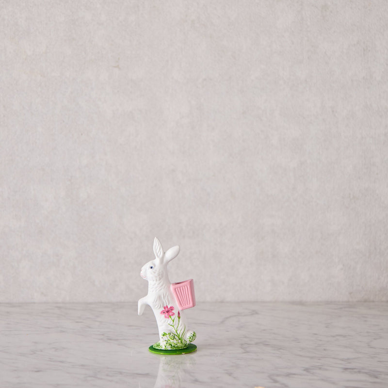 Ino Schaller Papier-Mâché Bunny, White with Pink Basket