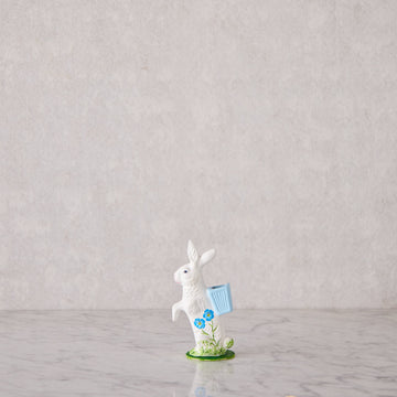 Ino Schaller Papier-Mâché Bunny, White with Blue Basket