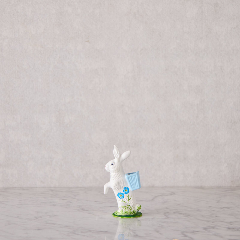 Ino Schaller Papier-Mâché Bunny, White with Blue Basket