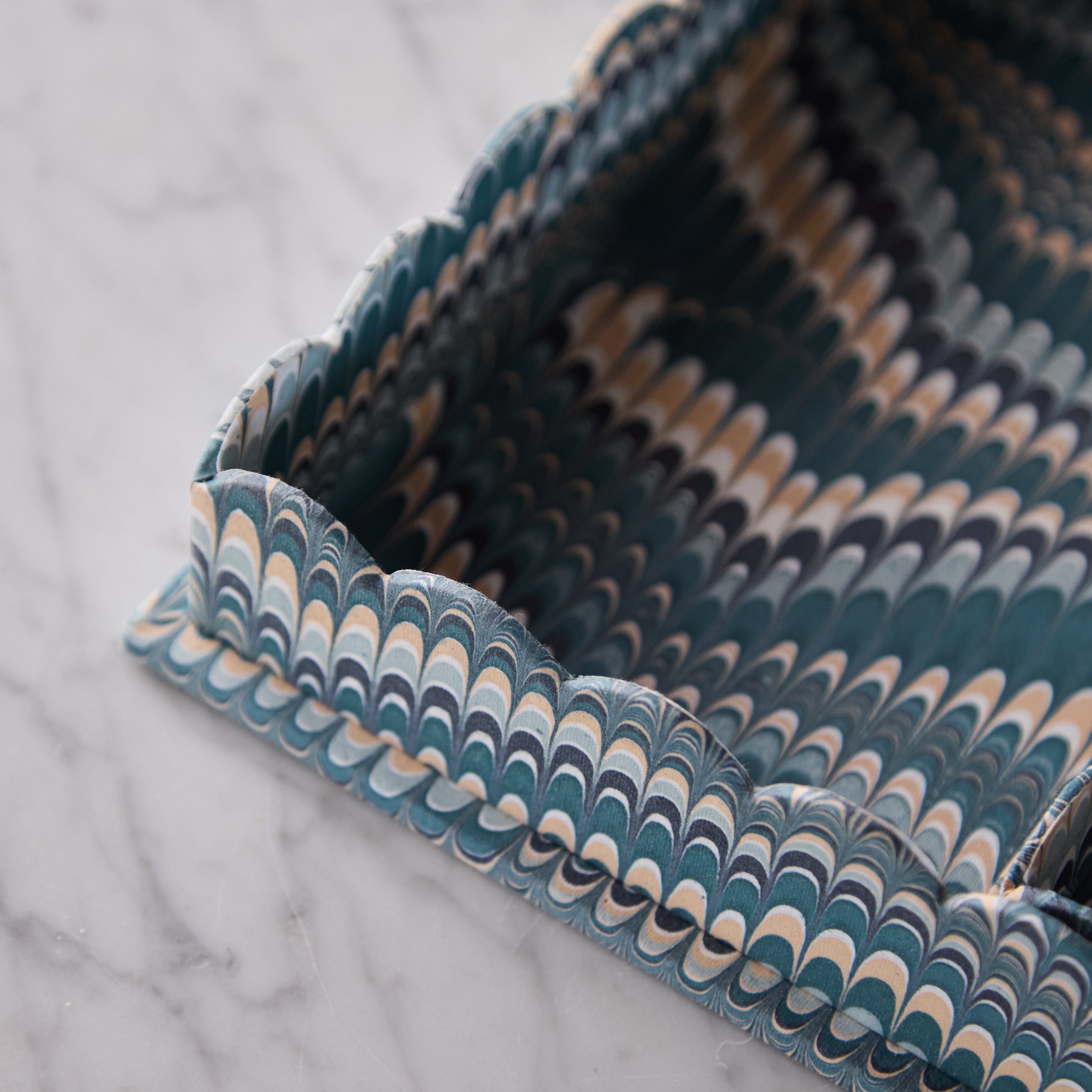 Marbled Scalloped Tray Set, Teal & Peach