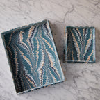 Marbled Scalloped Tray Set, Teal & Peach