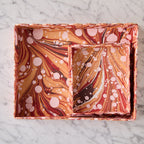 Marbled Scalloped Tray Set, Terracotta Red