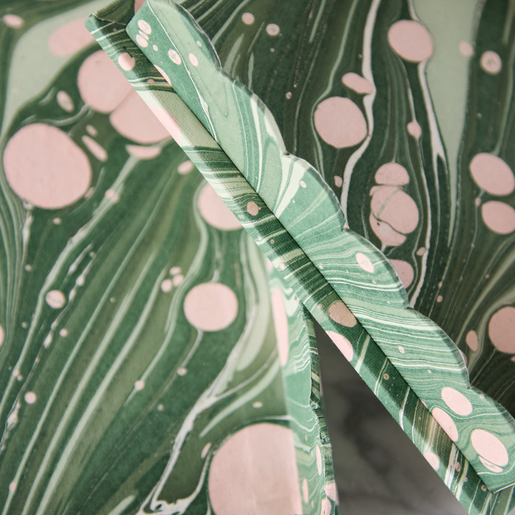 Marbled Scalloped Tray Set,Bubble Green & Pink