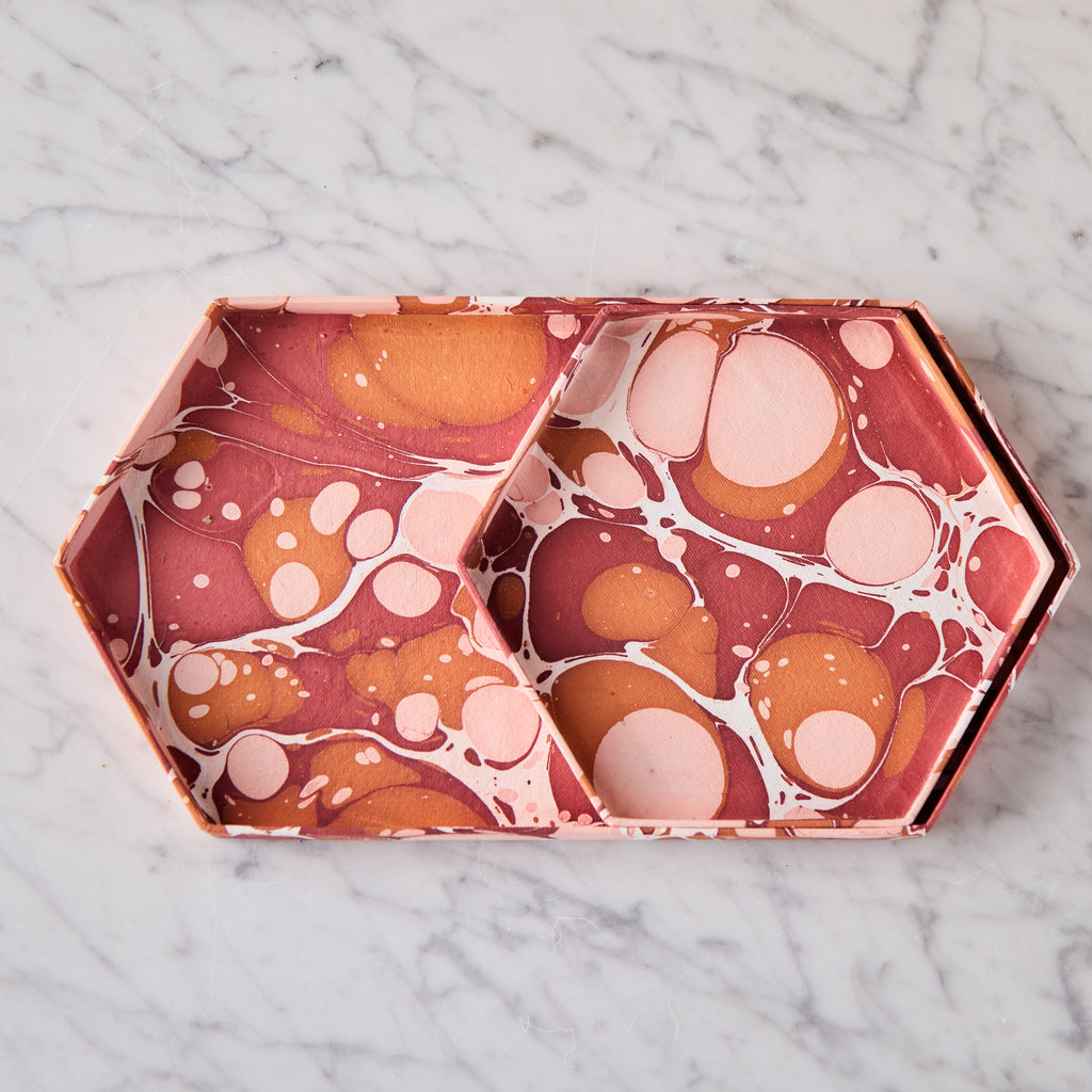 Marbled Hexagonal NestingTray Set, Red