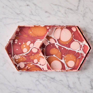 Marbled Hexagon Tray Set, Red