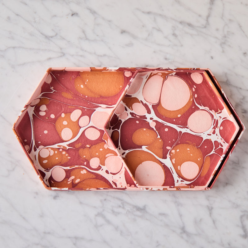 Marbled Hexagon Tray Set, Red