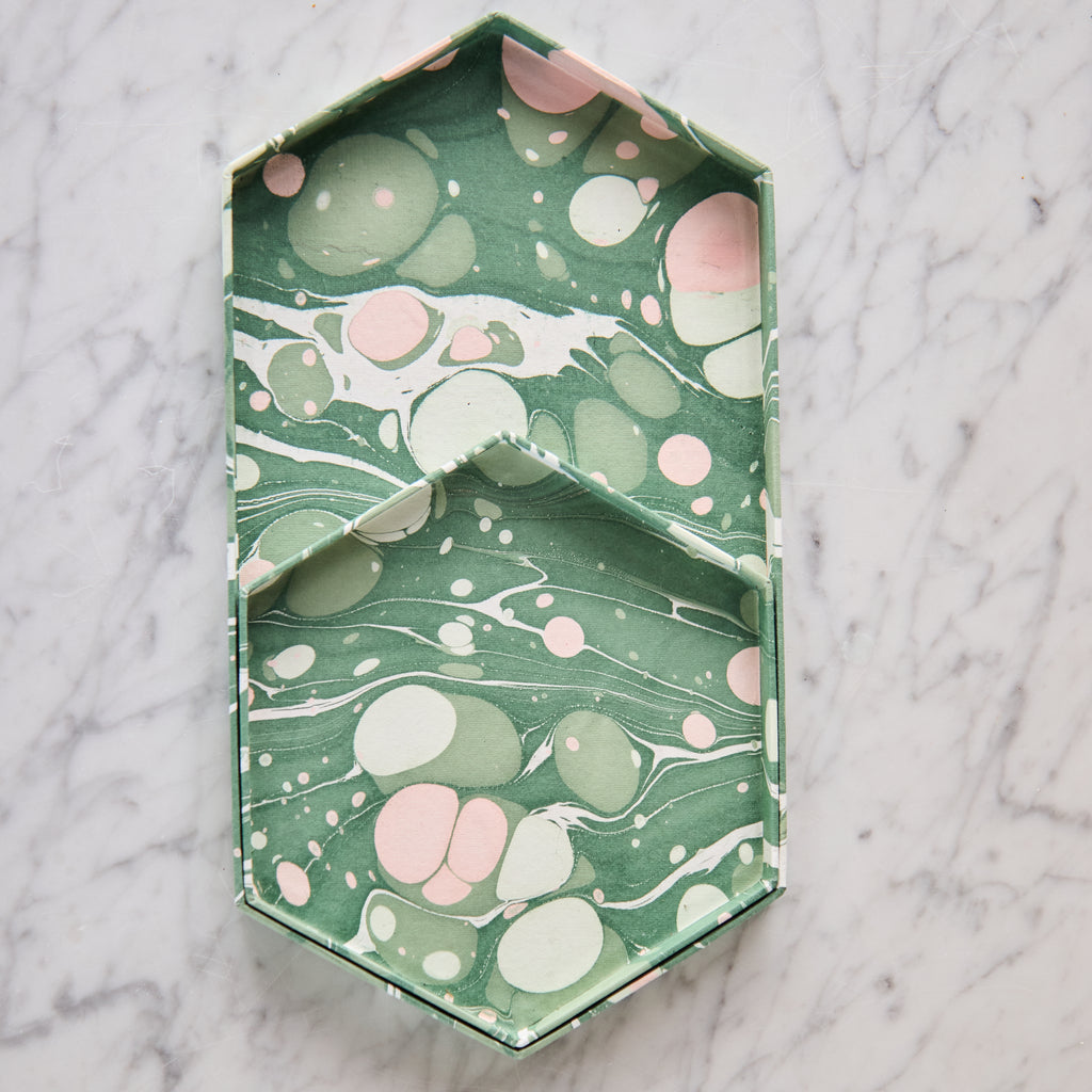 Marbled Hexagonal Tray Set, Green