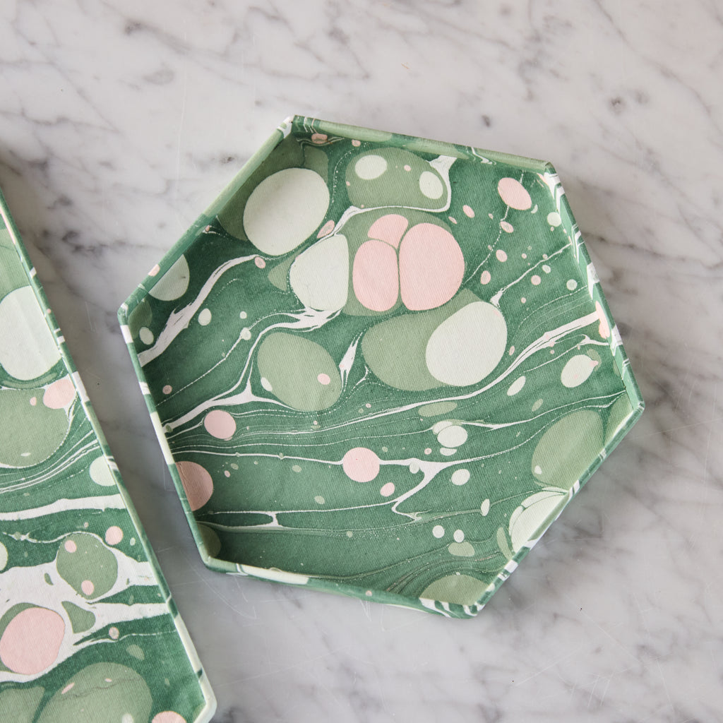 Marbled Hexagonal Tray Set, Green