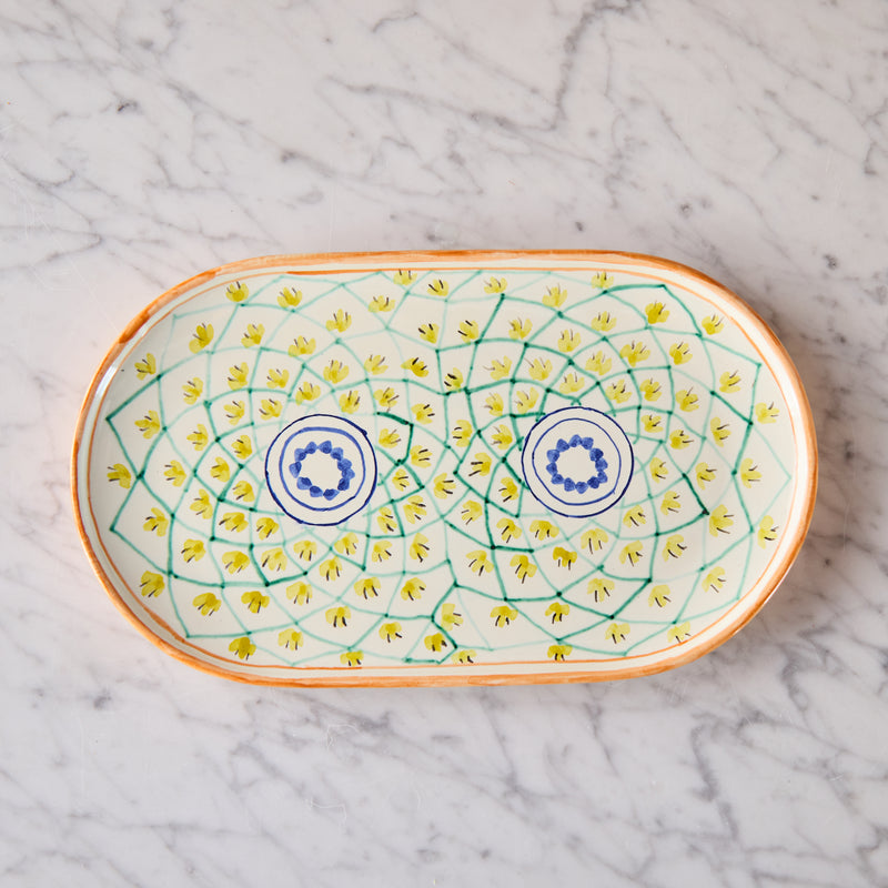 Spanish Earthenware Platter in Orange, Blue & Lime