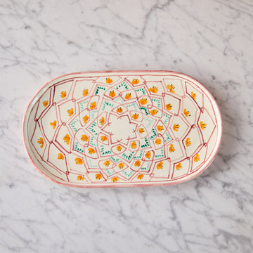 Spanish Earthenware Platter in Pale Pink & Orange