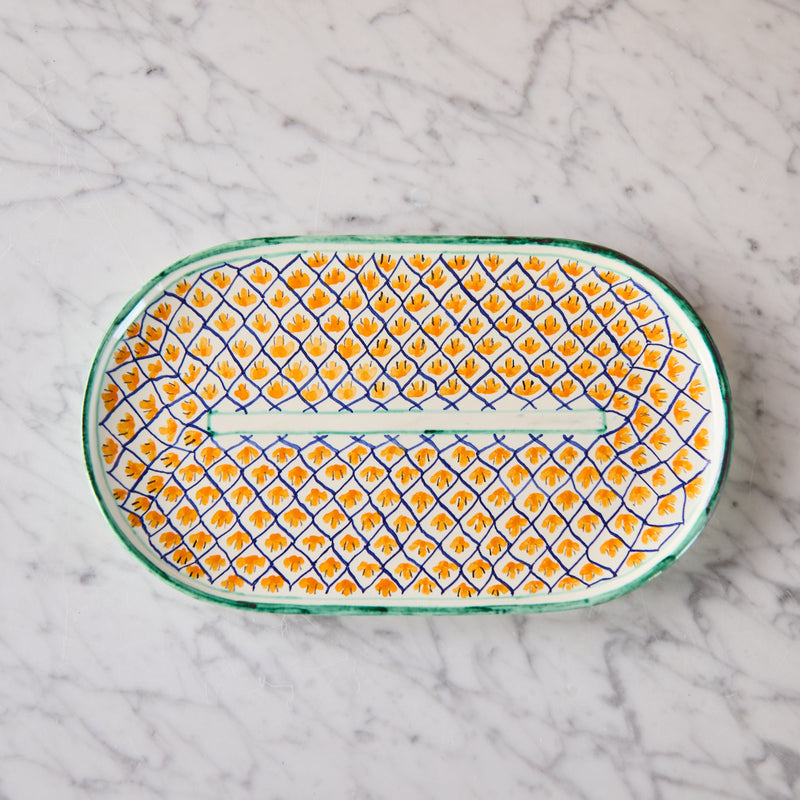 Spanish Earthenware Platter in Green & Orange