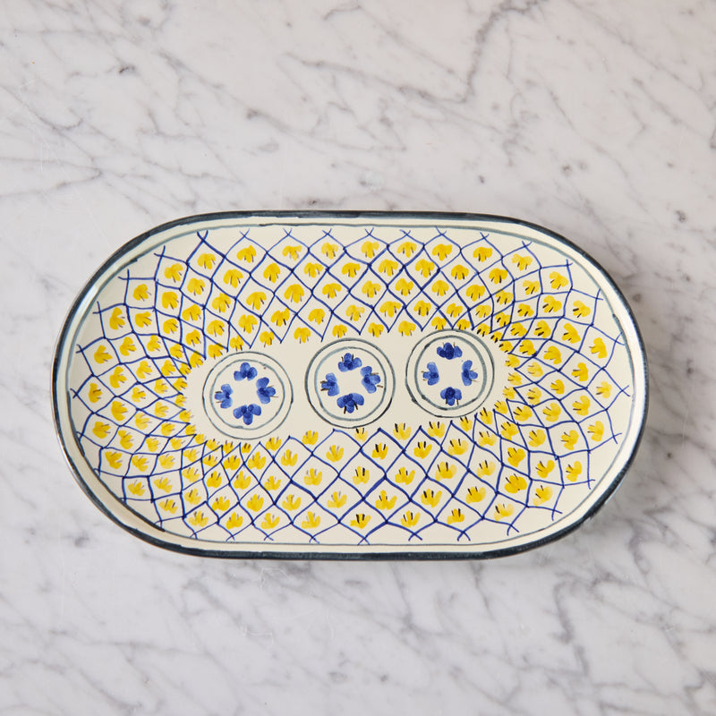 Spanish Earthenware Platter in Blue & Yellow