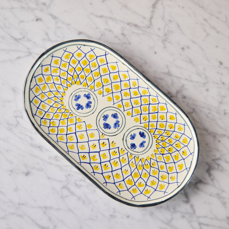 Spanish Earthenware Platter in Blue & Yellow