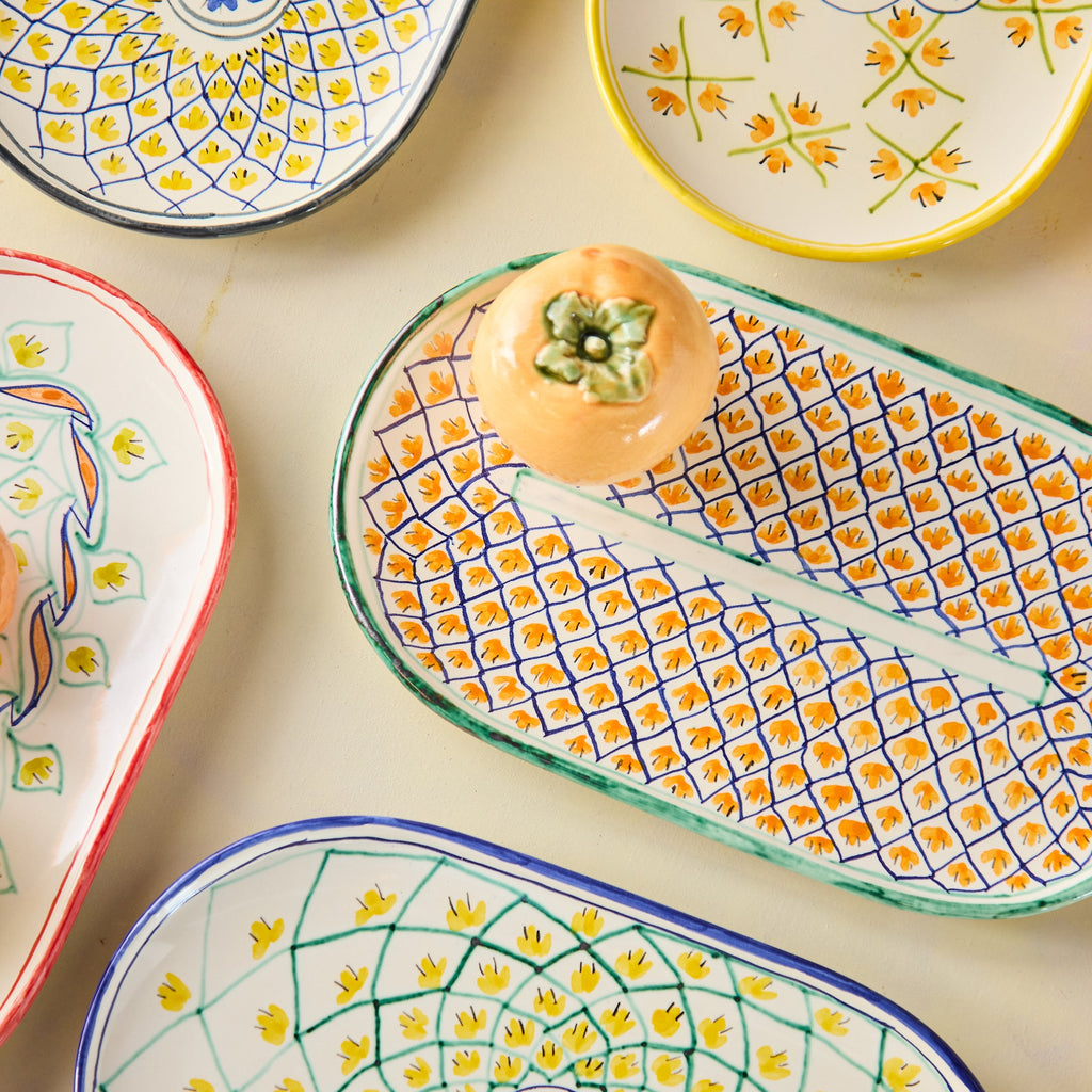 Spanish Earthenware Platter in Orange & Dark Blue