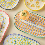 Spanish Earthenware Platter in Orange & Dark Blue