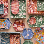 Marbled Oval Scalloped Tray Set, Green & Pink