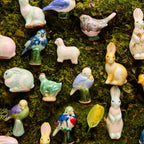 Small Standing Bunny, White with Brown & Yellow