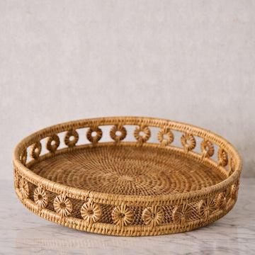 Round Rattan Tray with Glass Insert