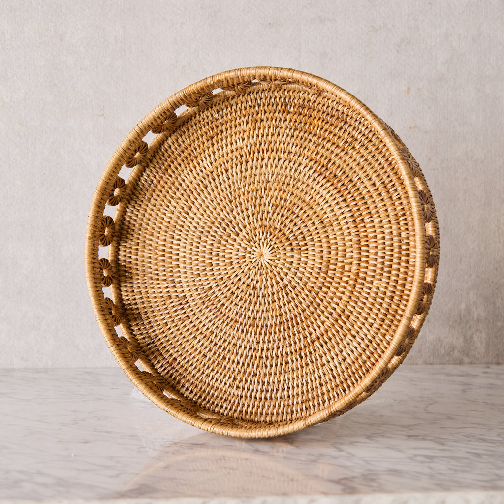 16" Round Rattan Tray with Glass Insert