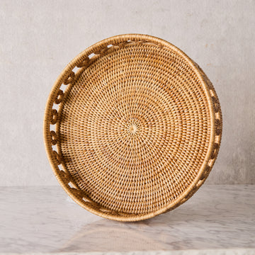 Round Rattan Tray with Glass Insert