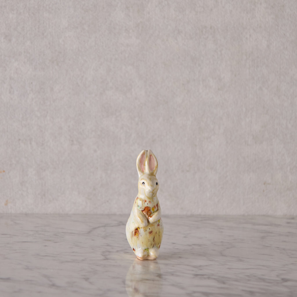Small Standing Bunny, White with Brown & Yellow