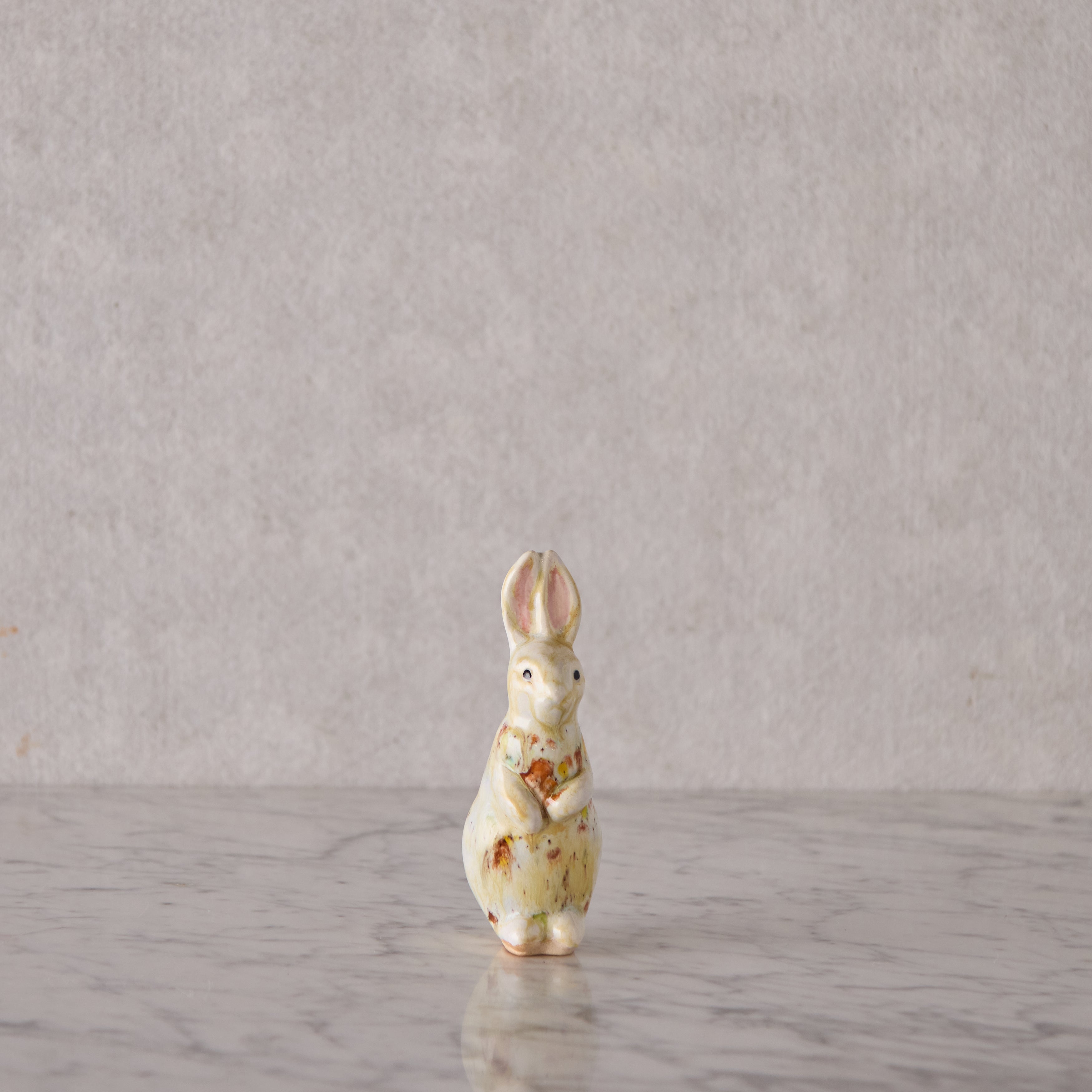 Small Standing Bunny, White with Brown & Yellow