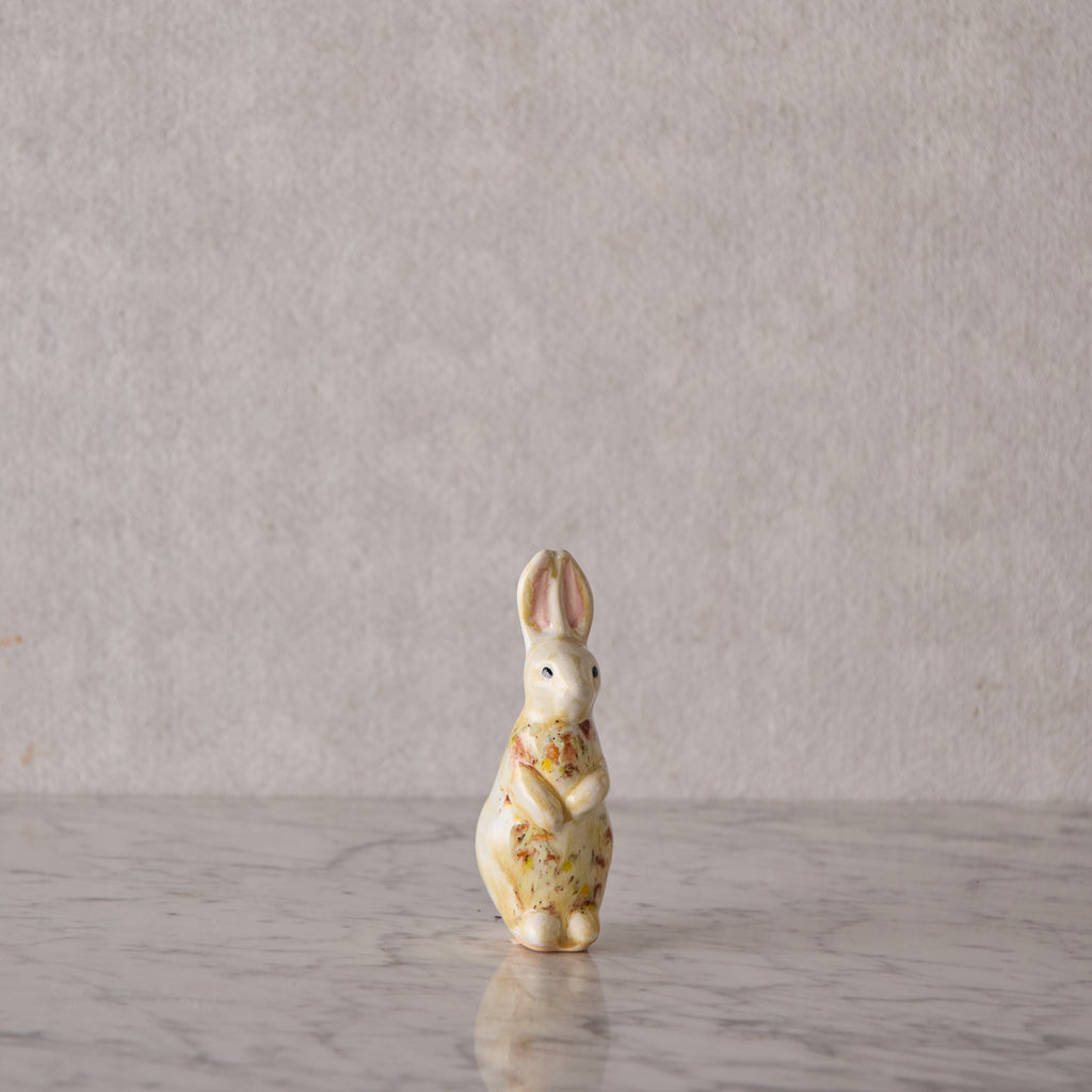 Small Standing Bunny, White with Brown & Yellow