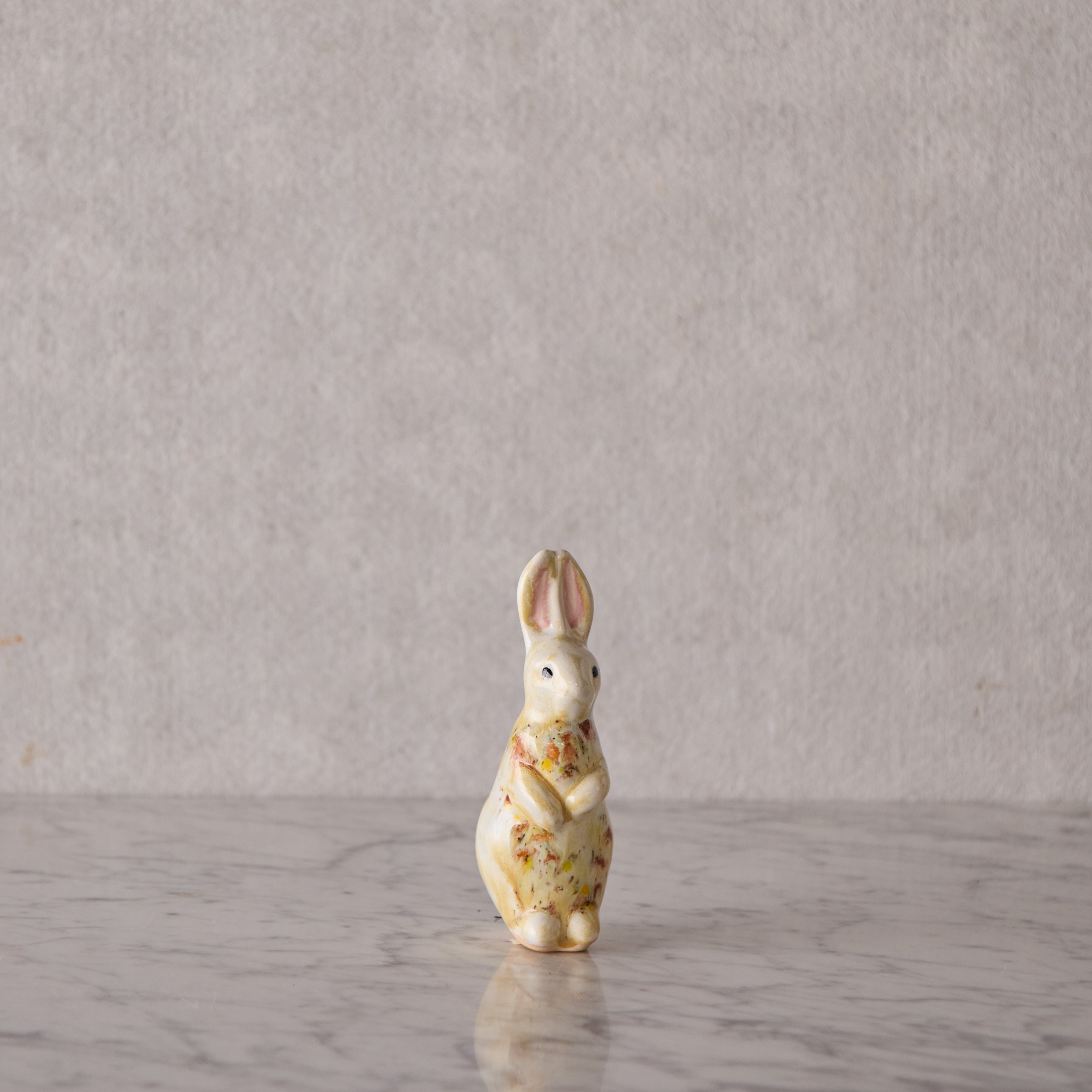 Small Standing Bunny, White with Brown & Yellow