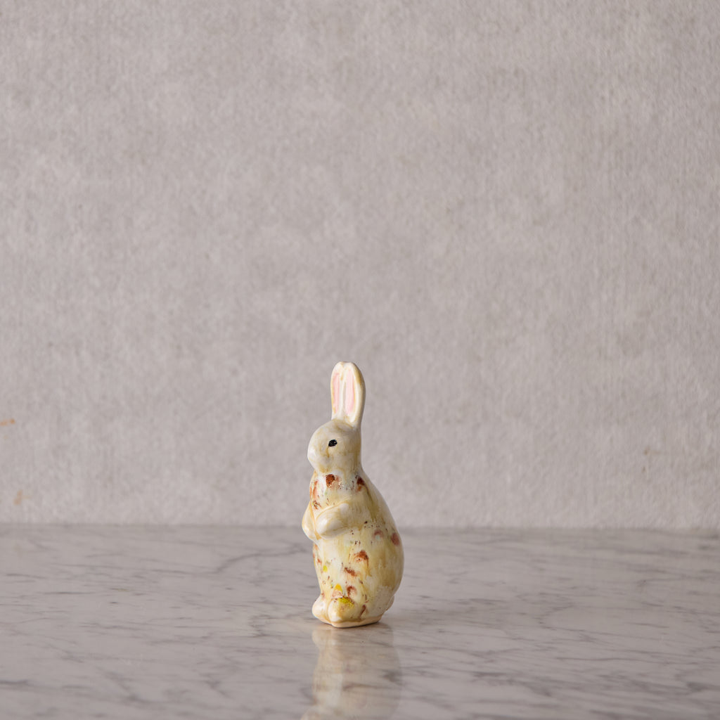 Small Standing Bunny, White with Brown & Yellow