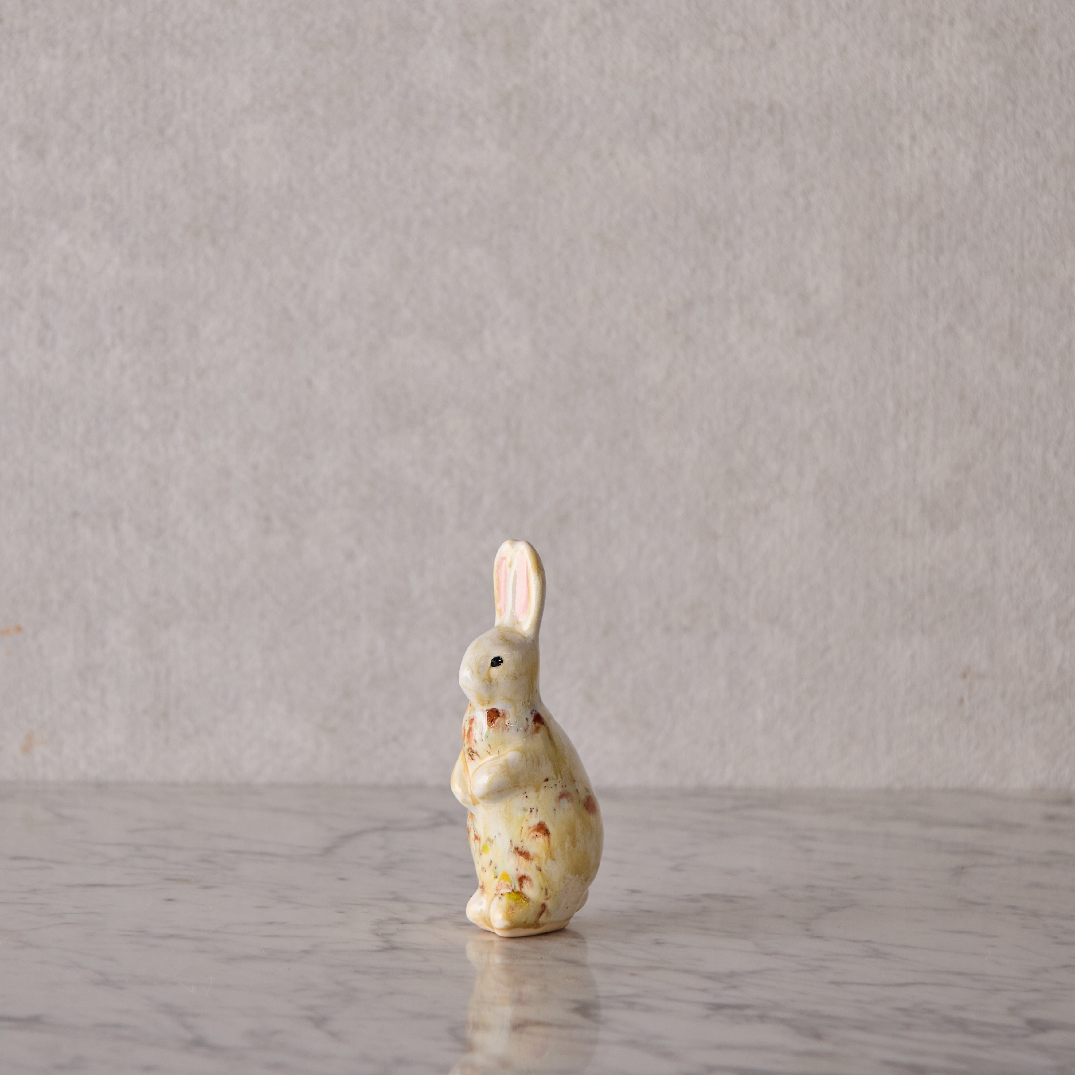 Small Standing Bunny, White with Brown & Yellow