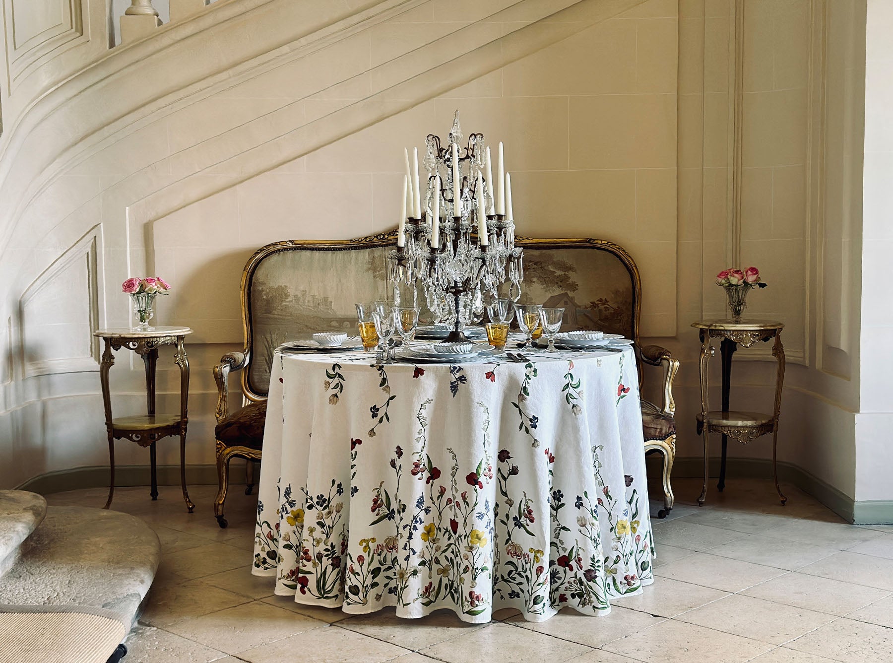 Summerill & Bishop x John Derian Botanical Wildflower Round Linen Tablecloth