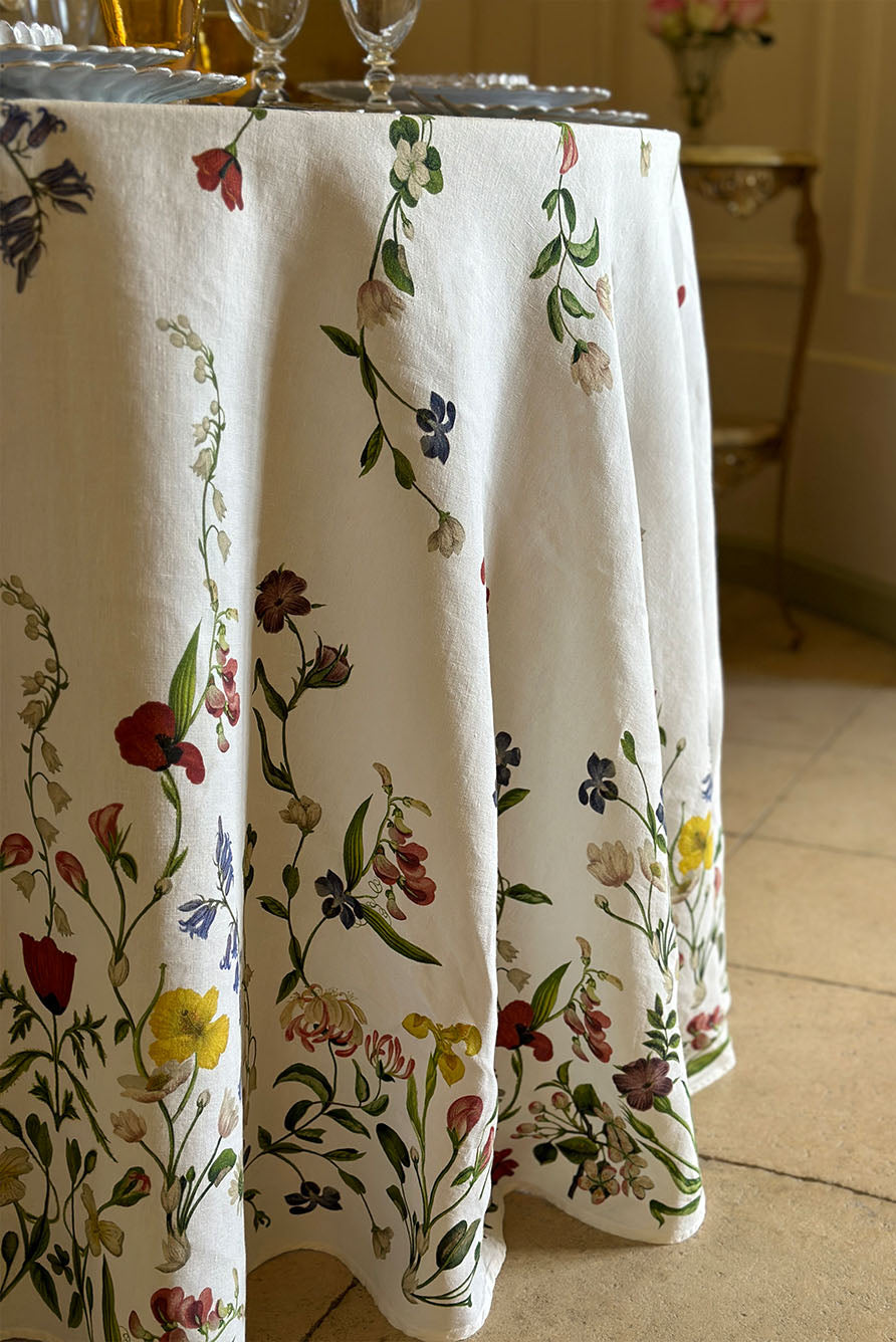 Summerill & Bishop x John Derian Botanical Wildflower Round Linen Tablecloth