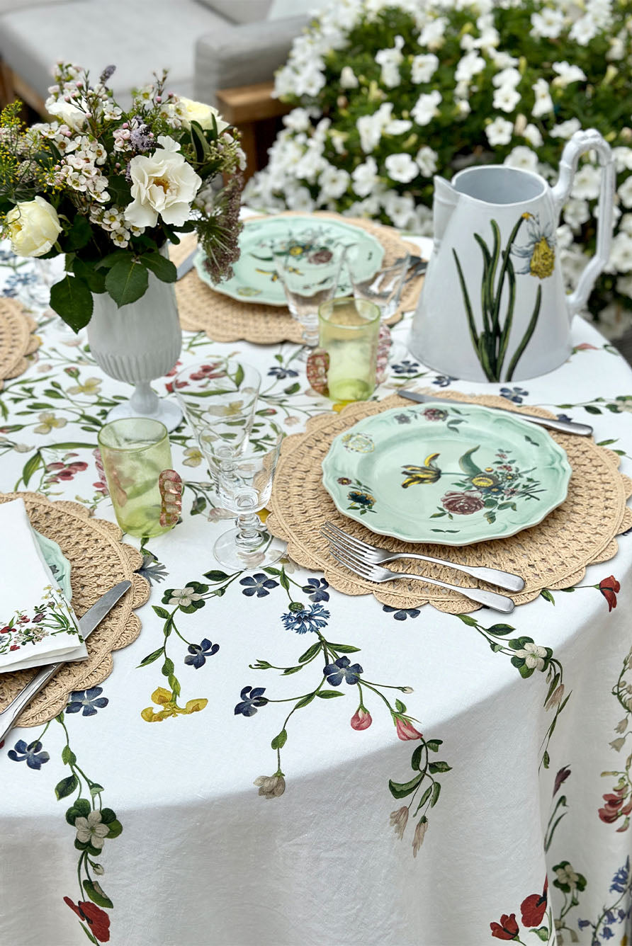 Summerill & Bishop x John Derian Botanical Wildflower Round Linen Tablecloth
