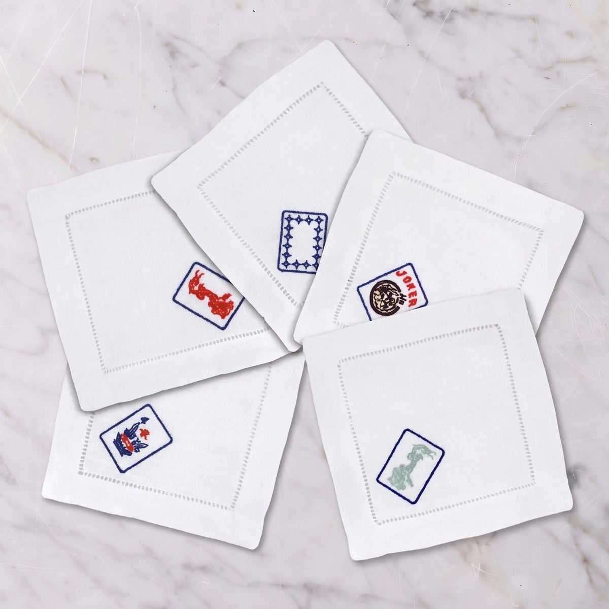 Set of Five Mahjong Cocktail Napkins