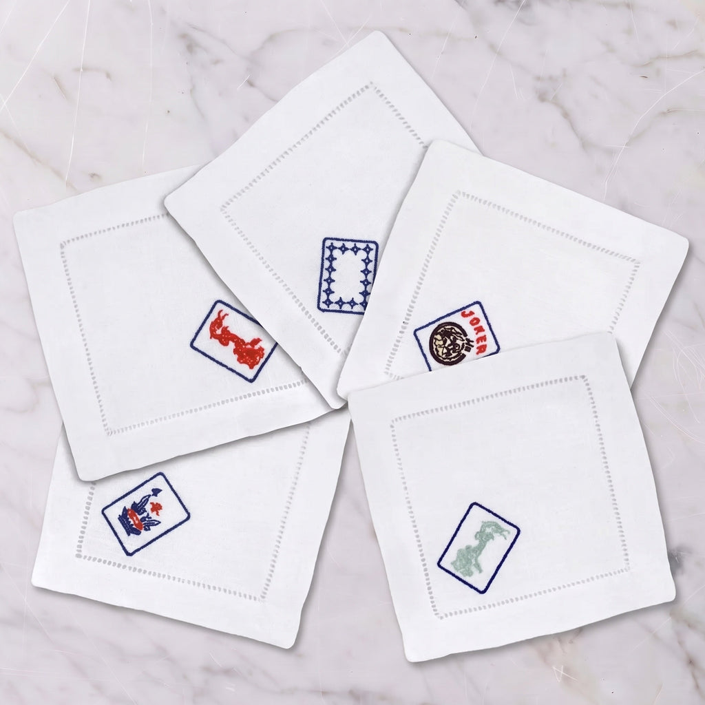Set of Five Mahjong Cocktail Napkins