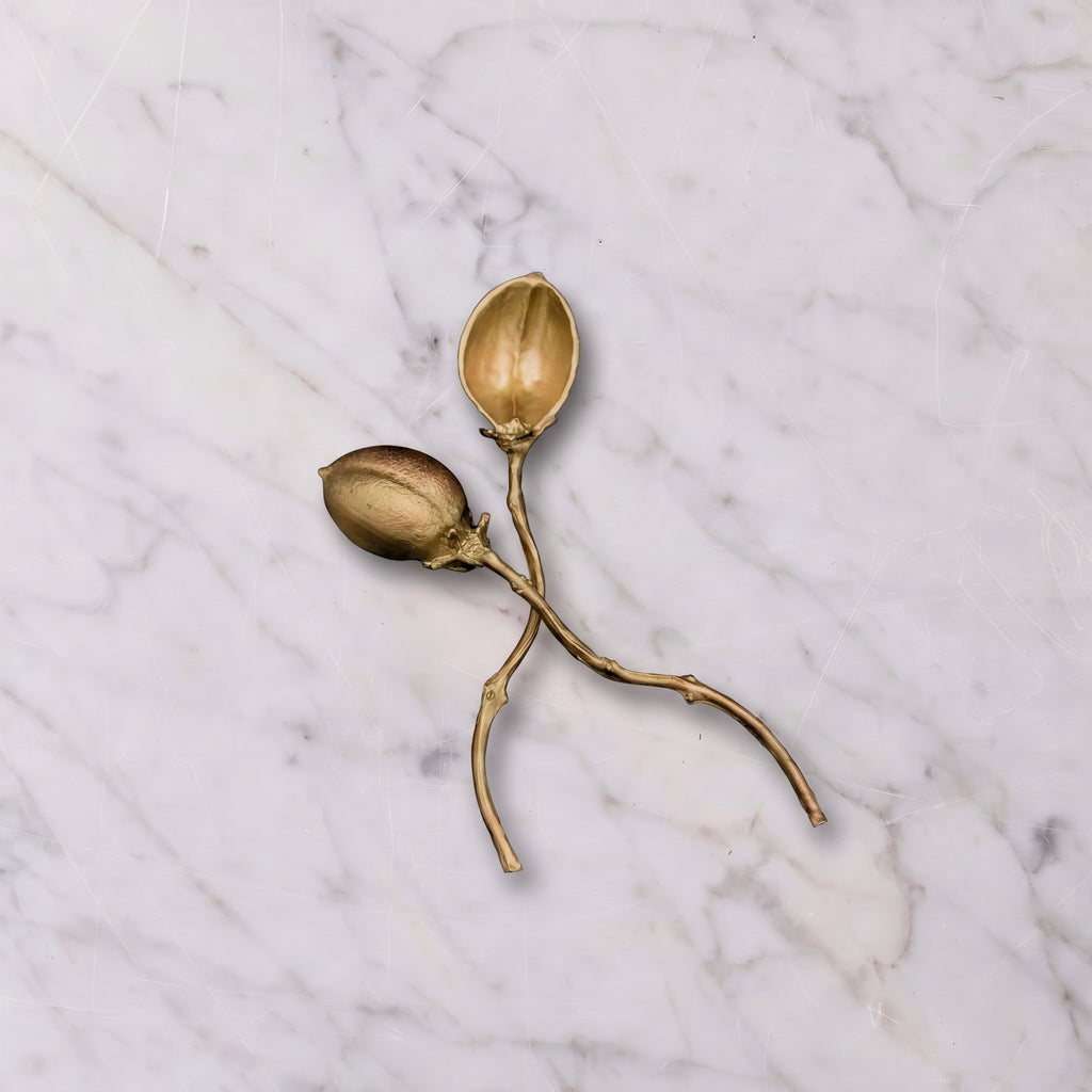 Antique Brass Seed Pod Spoons, Set of 2