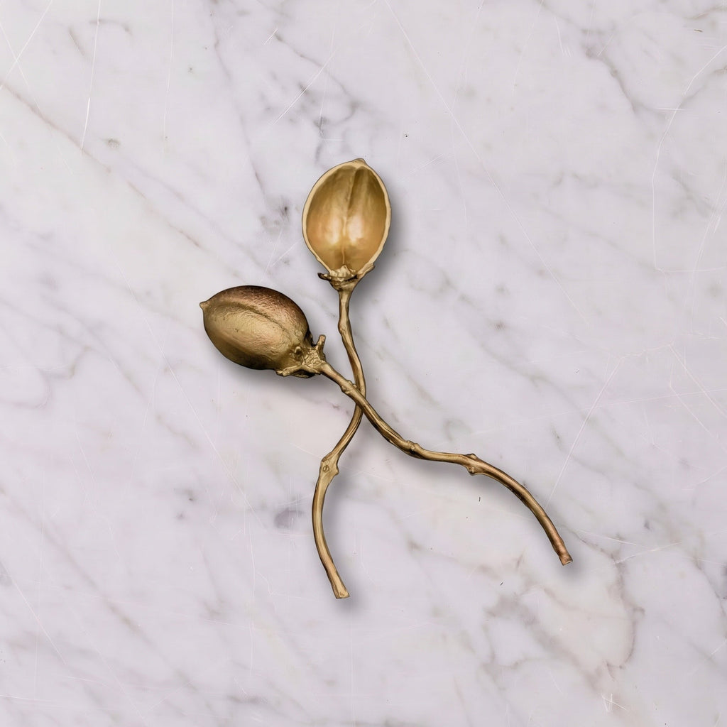 Antique Brass Seed Pod Spoons, Set of 2