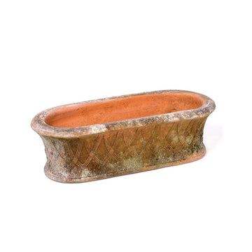 Oval Terracotta Planter with Latticework Detail