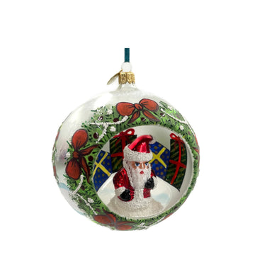 Handpainted Glass Santa Globe Ornament