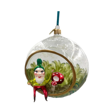 Handpainted Glass Elf Globe Ornament