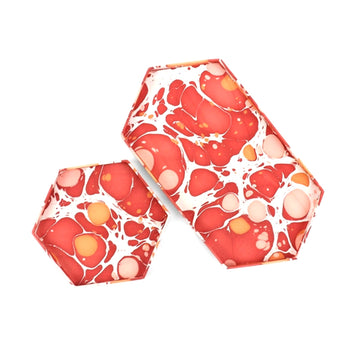 Marbled Hexagon Tray Set, Red