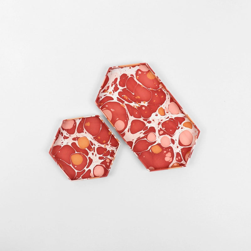 Marbled Hexagon Tray Set, Red