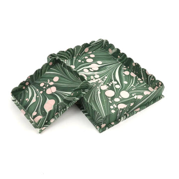 Marbled Scalloped Tray Set, Green