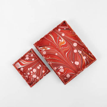 Marbled Scalloped Tray Set, Fire Red