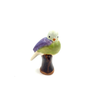 Songbird on Branch, Purple & Green