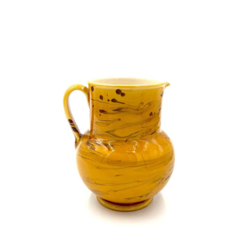 Large Apulian Pitcher in Amber with Light Brown Marble Glaze, Medium