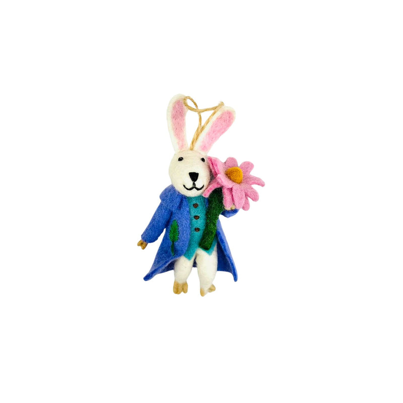 Blue Coat with Flower Felt Bunny Ornament