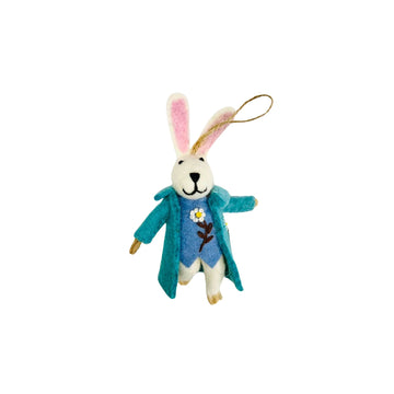 Teal Coat Felt Bunny Ornament