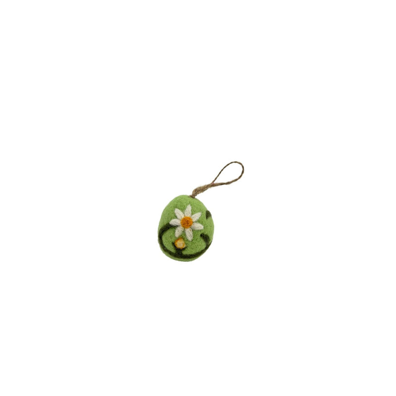 Green Felt Embroidered Egg Ornament